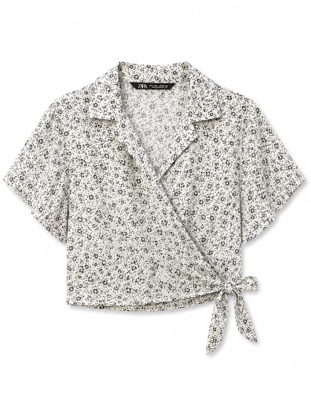 Zara Black & White Floral Wrap Crop Top